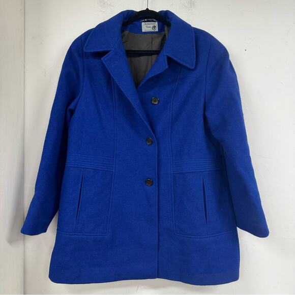 Vintage International Scene Blue Wool Pea Coat Womens 14 Classic Warm Jacket - Picture 1 of 12